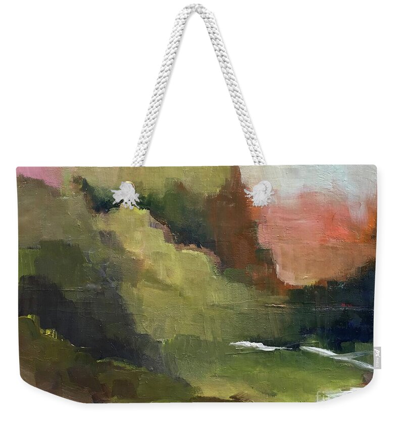 Landscape Weekender Tote Bag featuring the painting Peaceful Valley by Michelle Abrams