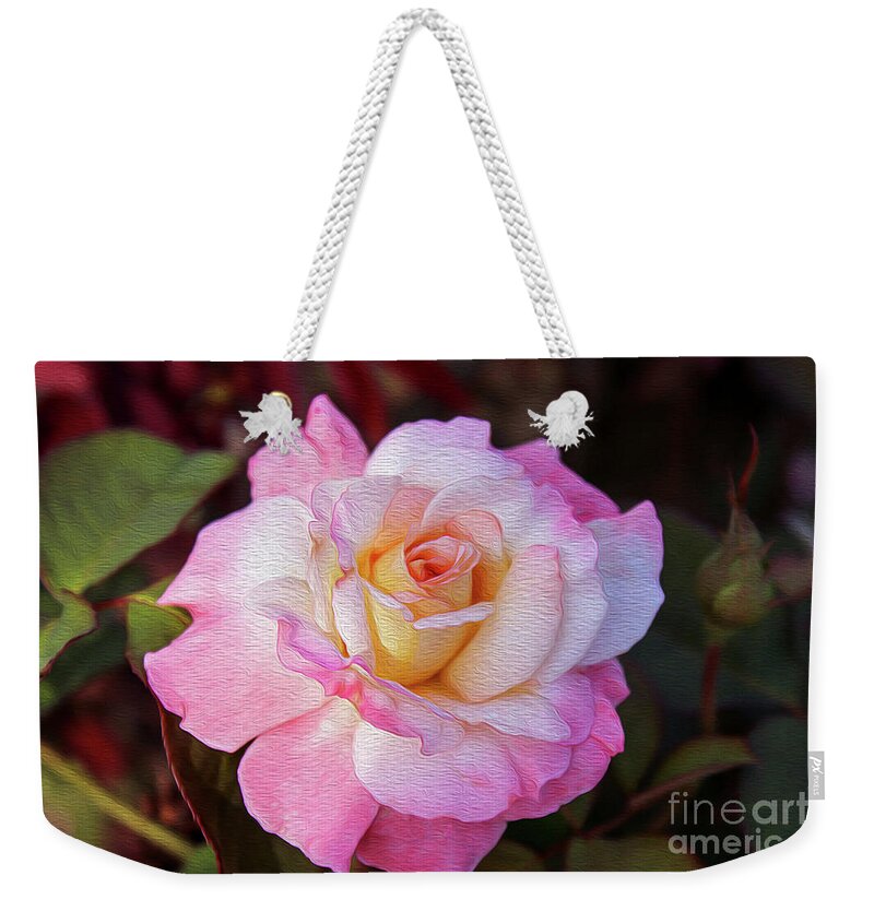 Rose Weekender Tote Bag featuring the digital art Peach and White Rose by DB Hayes