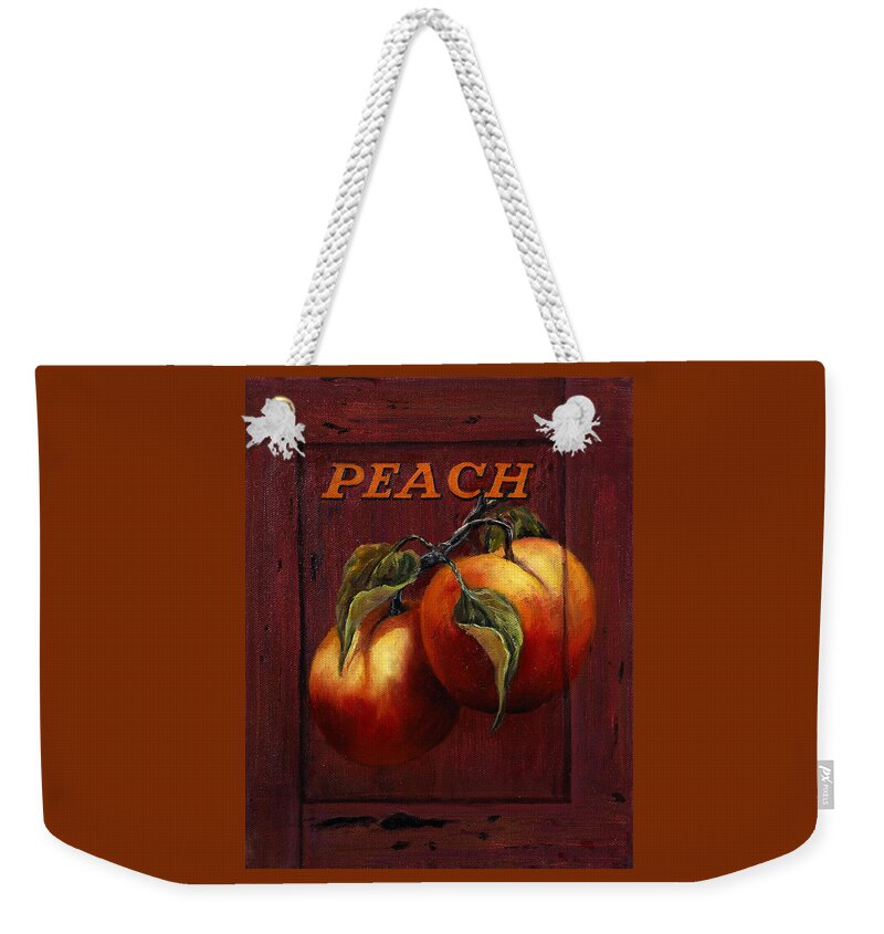 Peaches Weekender Tote Bag featuring the painting Juicy Peaches by Lynne Pittard