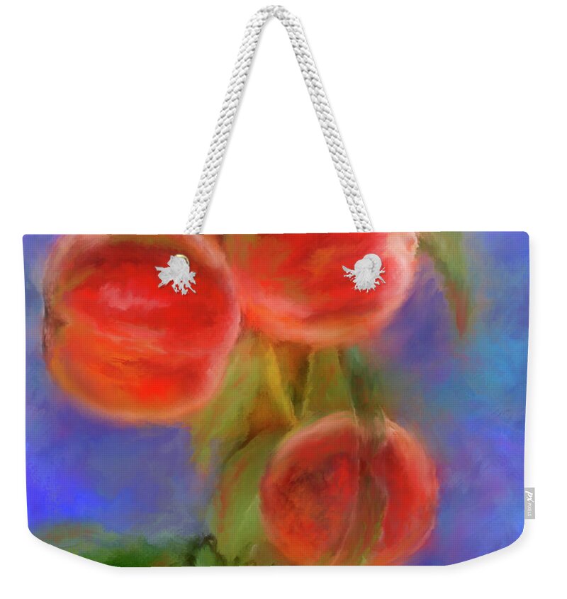 Peaches Weekender Tote Bag featuring the painting Peachy Keen by Colleen Taylor