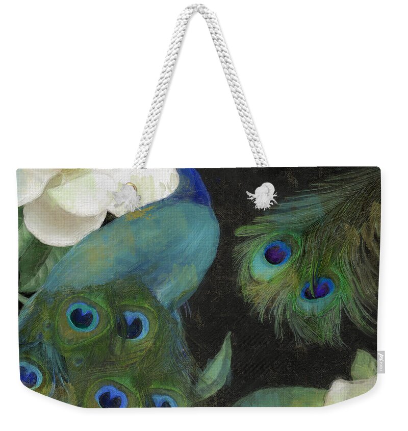 Peacock Weekender Tote Bag featuring the painting Peacock and Magnolia II by Mindy Sommers
