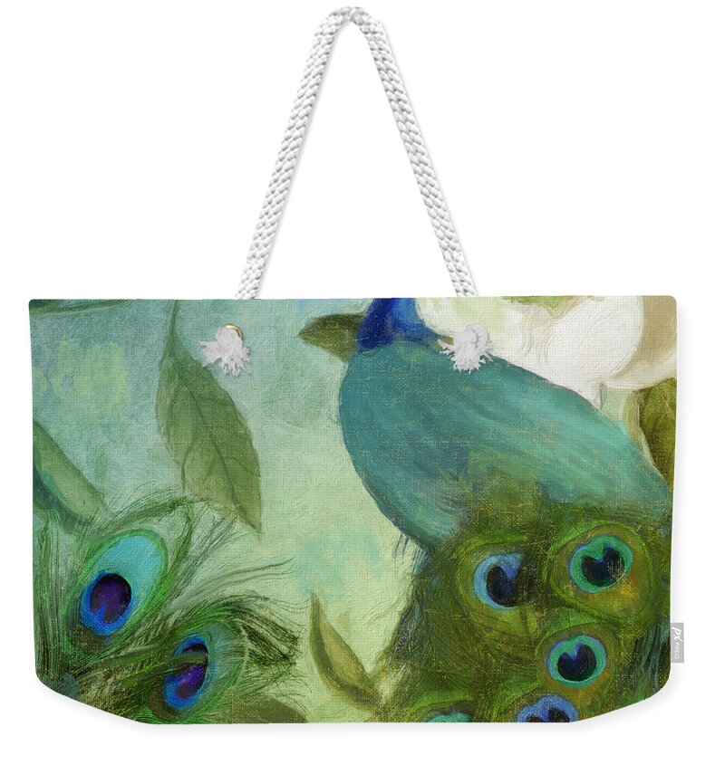 Peacock Weekender Tote Bag featuring the painting Peacock and Magnolia III by Mindy Sommers