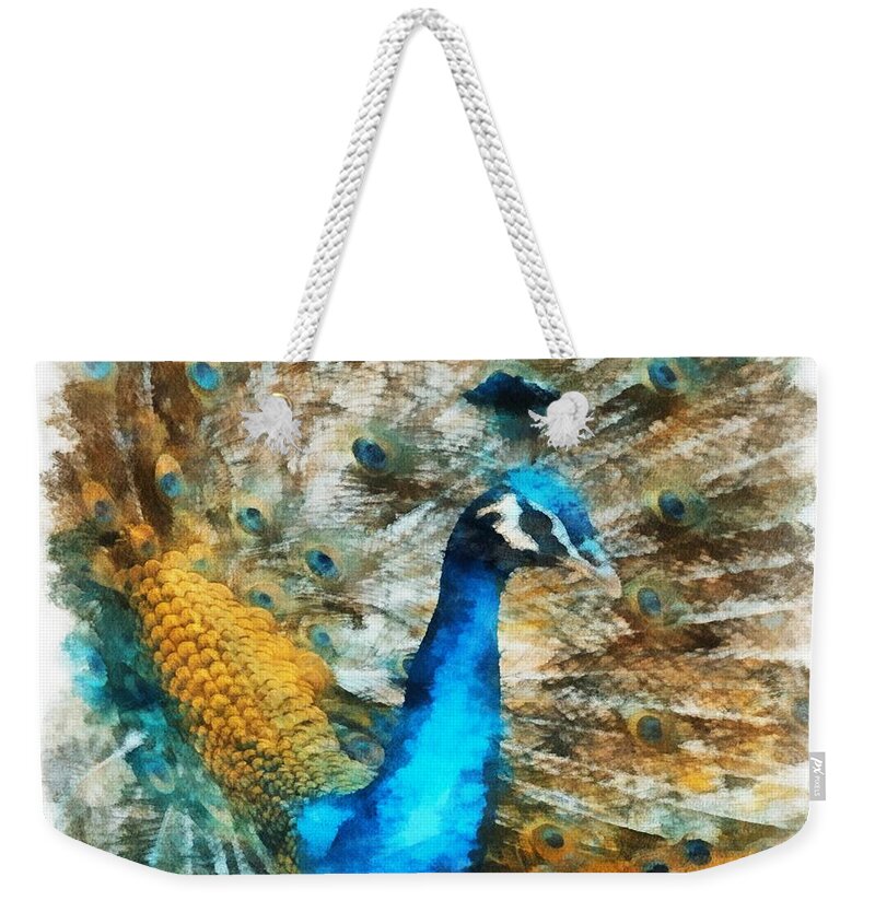 Bird Weekender Tote Bag featuring the digital art Peacock by Charmaine Zoe