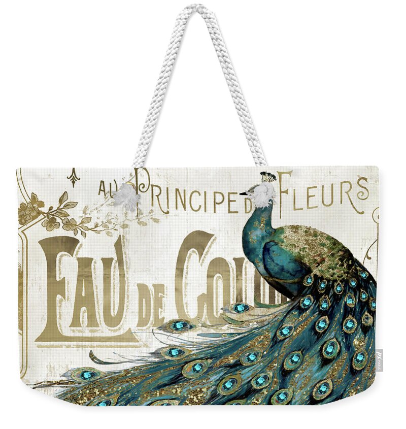 Peacock Weekender Tote Bag featuring the painting Peacock Jewels by Mindy Sommers