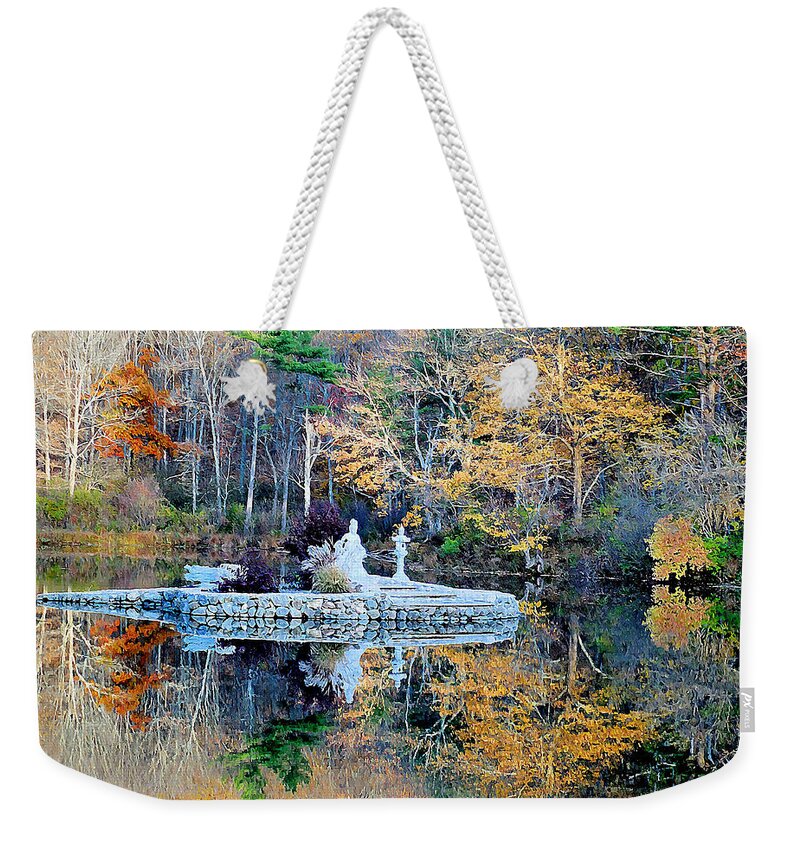 Peak Autumn Reflection Weekender Tote Bag featuring the painting Peak Autumn reflection 5 by Jeelan Clark
