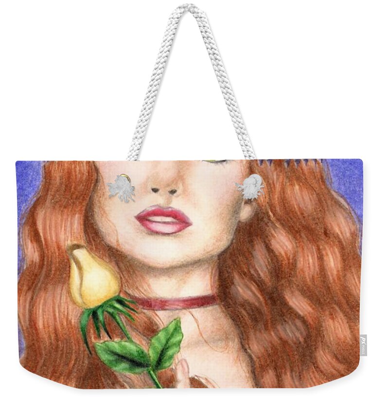 Colored Pencil Weekender Tote Bag featuring the drawing Peasant Girl by Scarlett Royale
