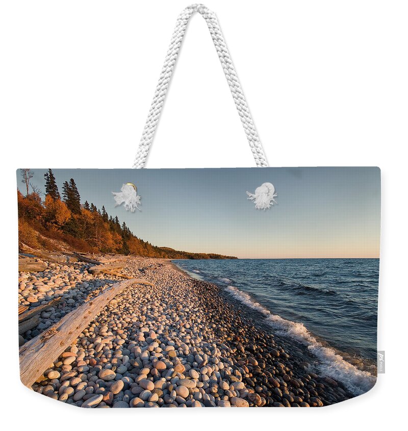 Lake Superior Weekender Tote Bag featuring the photograph Pebble Beach Autumn  by Doug Gibbons