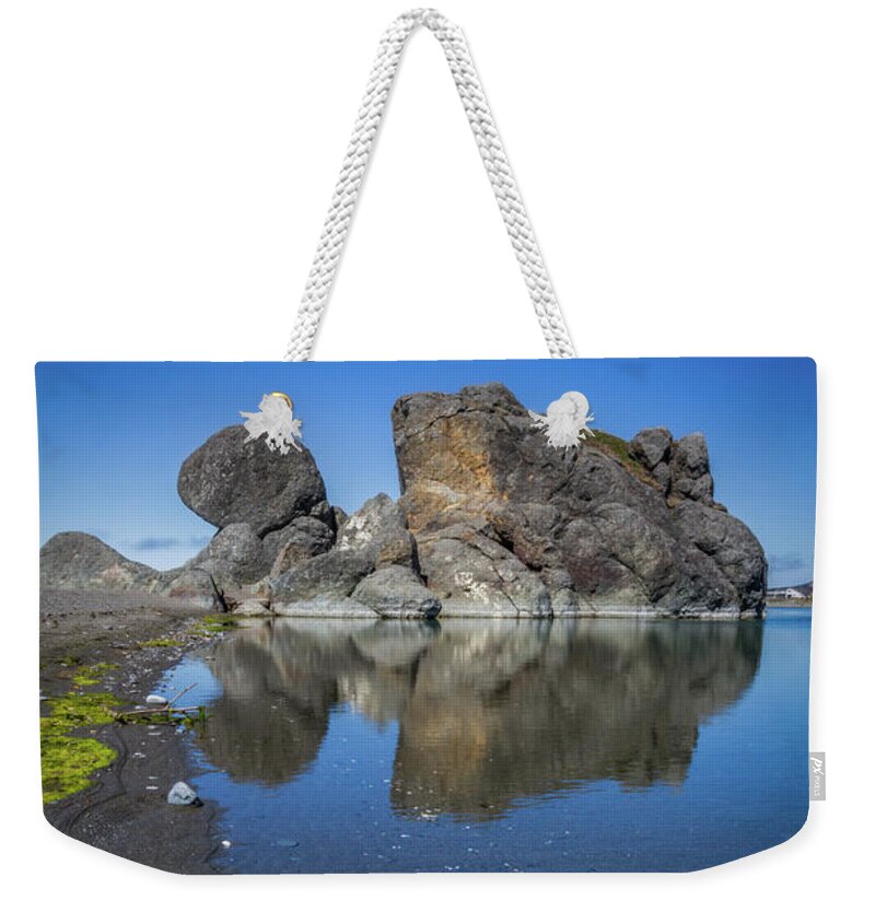 Clouds Weekender Tote Bag featuring the photograph Pebbles in the Sand by Debra and Dave Vanderlaan