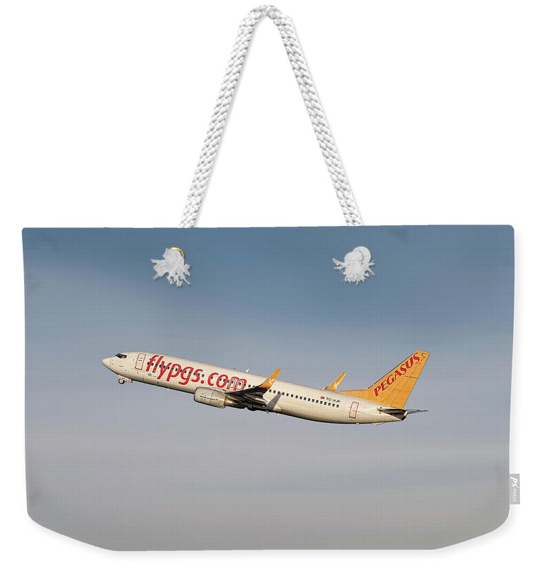 Pegasus Weekender Tote Bag featuring the mixed media Pegasus Airlines Boeing 737-82R by Smart Aviation