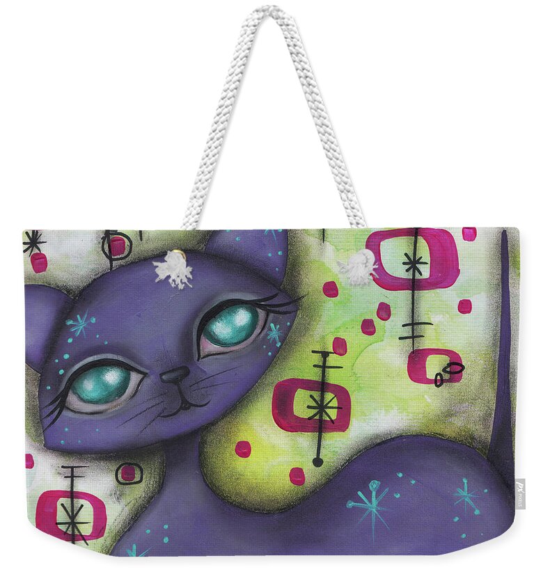 Retro Weekender Tote Bag featuring the painting Peggy Cat by Abril Andrade