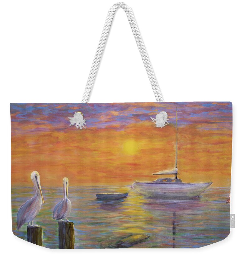 Keys Weekender Tote Bag featuring the painting Pelican Bay Sunset by Ken Figurski