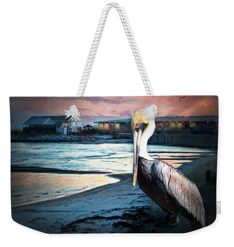 Pelican Weekender Tote Bag featuring the photograph Pelican Sunset by Sandra Schiffner