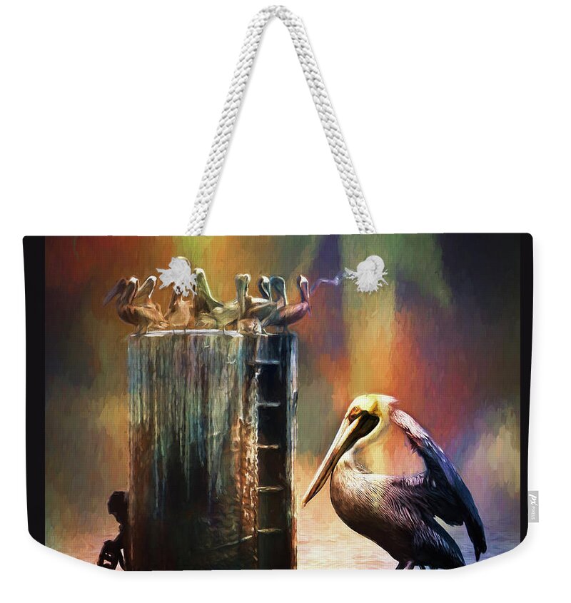 Pelicans Weekender Tote Bag featuring the photograph Pelican Ways by Sandra Schiffner