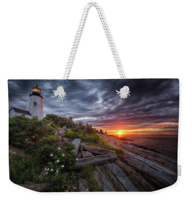 Lighthouse Weekender Tote Bag featuring the photograph Pemaquid Sunrise by Neil Shapiro