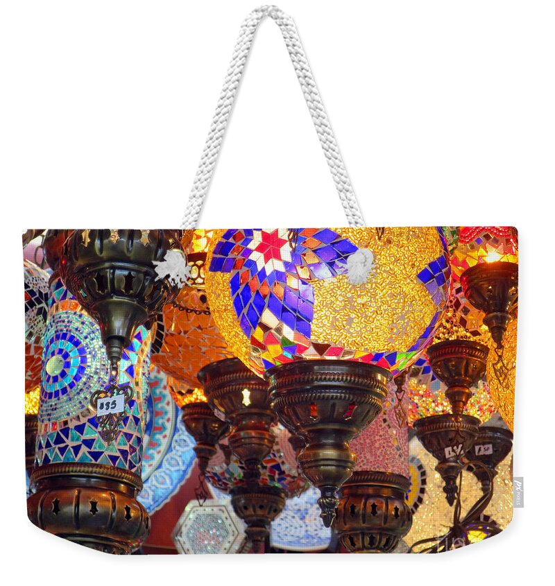 Pendant Lights Weekender Tote Bag featuring the photograph Pendants Bazaar by Rick Locke - Out of the Corner of My Eye