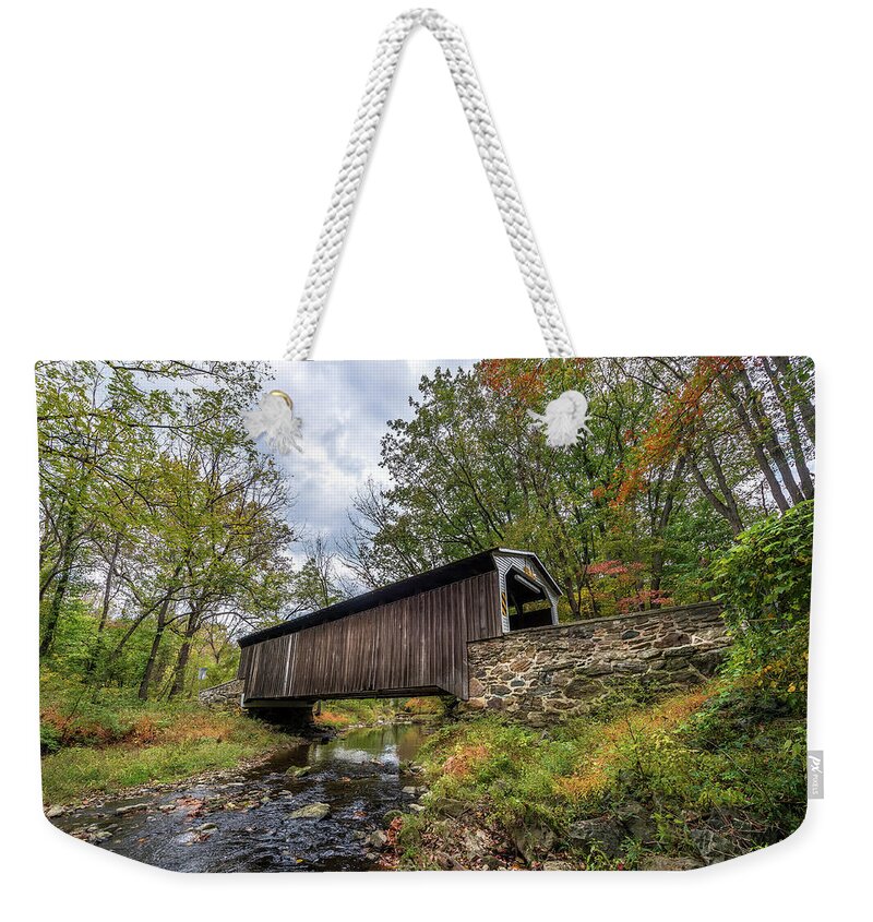 Bridge Weekender Tote Bag featuring the photograph Pennsylvania Covered Bridge in Autumn by Patrick Wolf