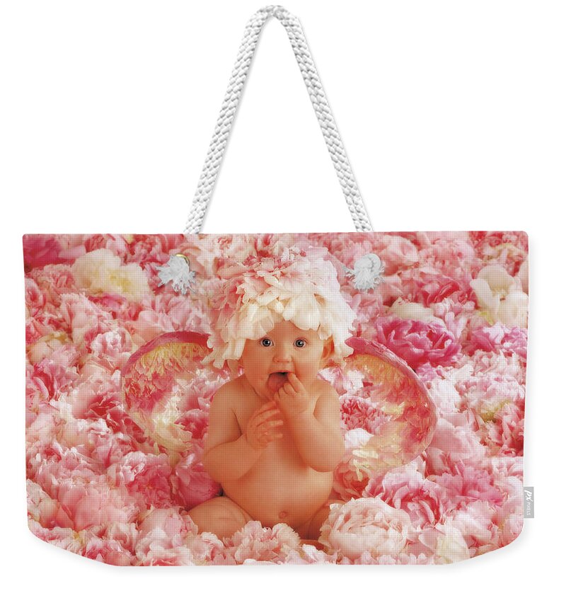 Angel Weekender Tote Bag featuring the photograph Peony Angel by Anne Geddes