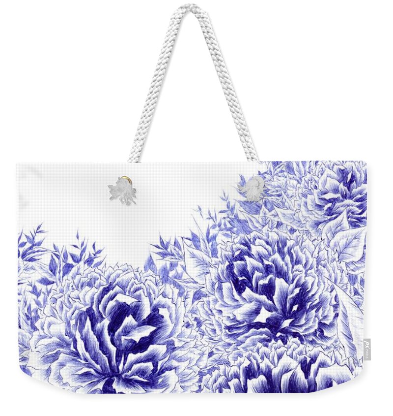 Peony Weekender Tote Bag featuring the drawing Peony Dream by Alice Chen