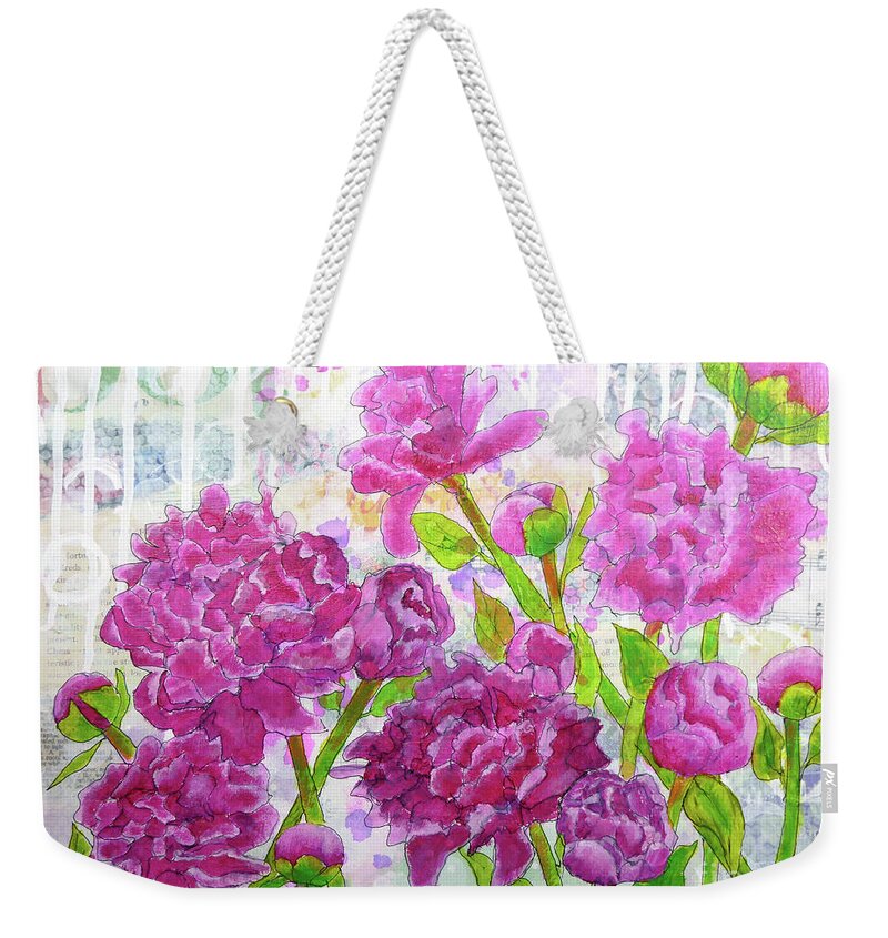 Peony Weekender Tote Bag featuring the painting Peony Profusion by Lisa Crisman