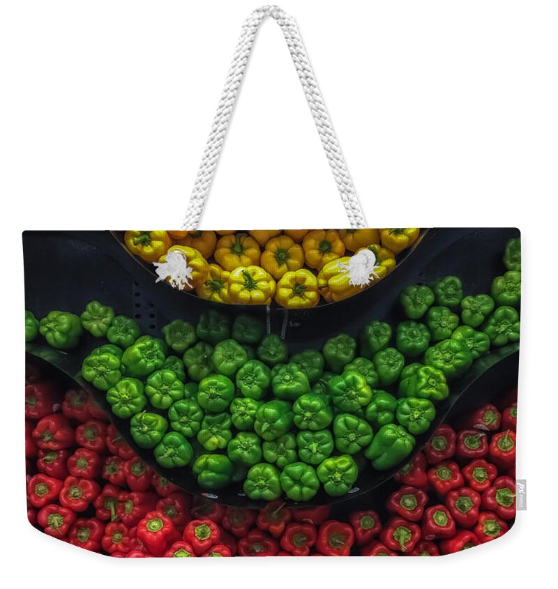 Abstract Weekender Tote Bag featuring the photograph Peppers by Jonathan Nguyen
