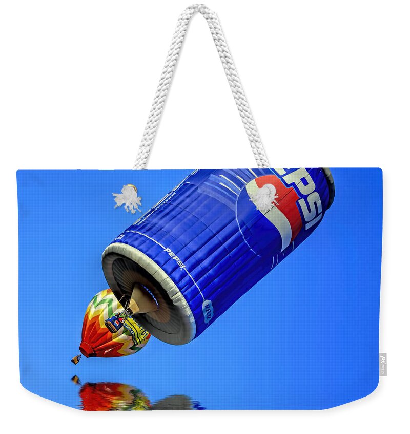 Recent Weekender Tote Bag featuring the photograph Pepsi Can Hot Air Balloon at Solberg Airport Reddinton New Jersey by Geraldine Scull