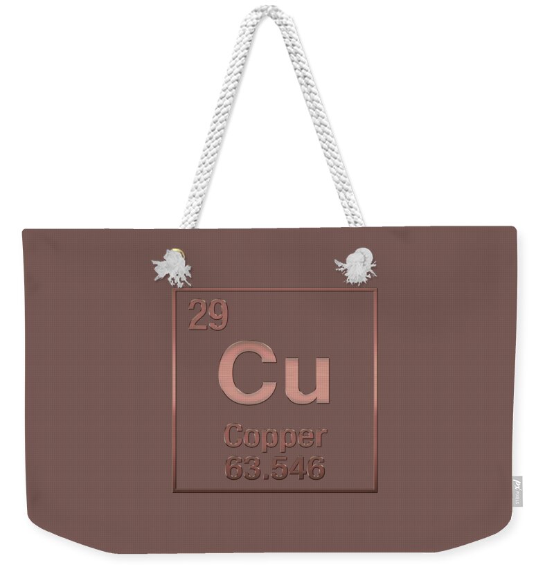 'the Elements' Collection By Serge Averbukh Weekender Tote Bag featuring the digital art Periodic Table of Elements - Copper - Cu - Copper on Copper by Serge Averbukh