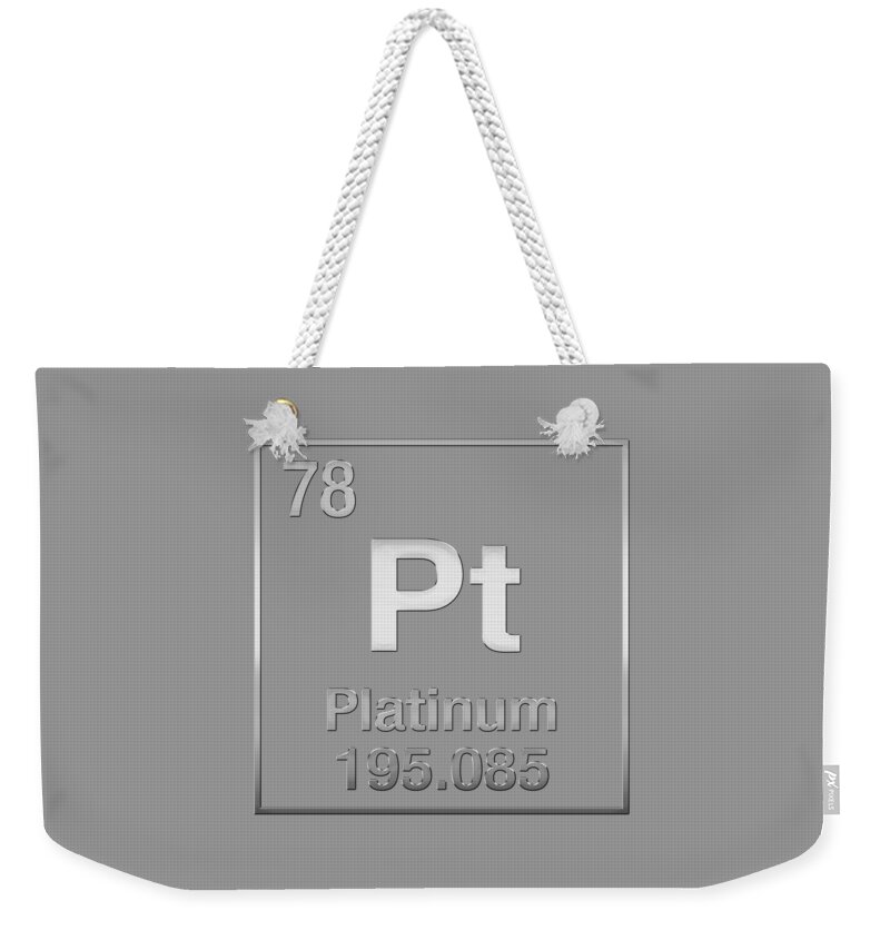 'the Elements' Collection By Serge Averbukh Weekender Tote Bag featuring the digital art Periodic Table of Elements - Platinum - Pt - Platinum on Platinum by Serge Averbukh