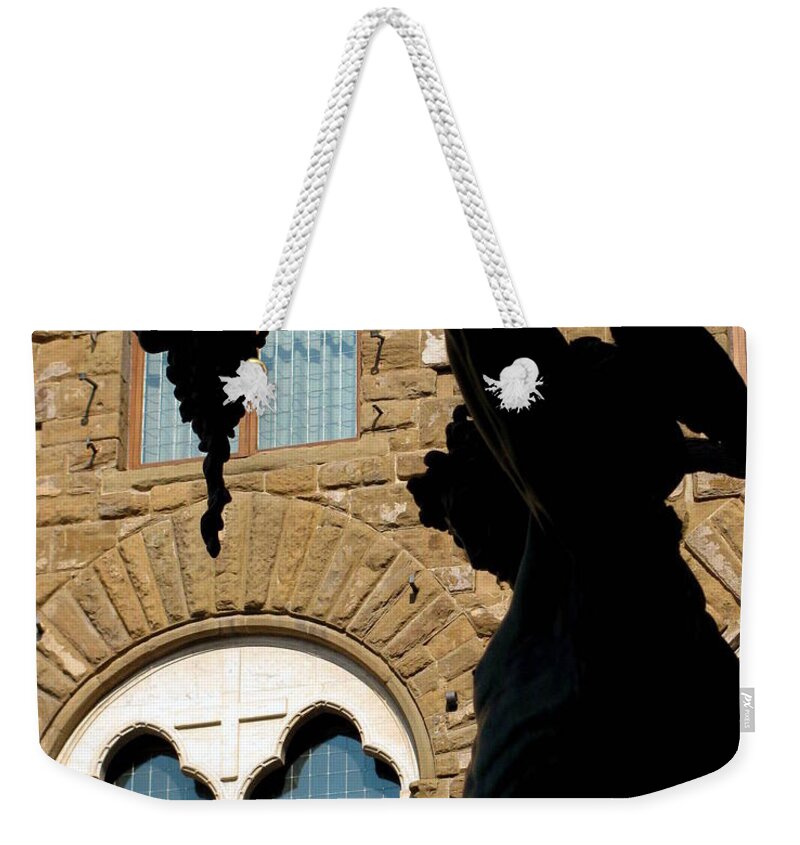 Statue Weekender Tote Bag featuring the photograph Perseus and Medusa by Jodie Marie Anne Richardson Traugott     aka jm-ART