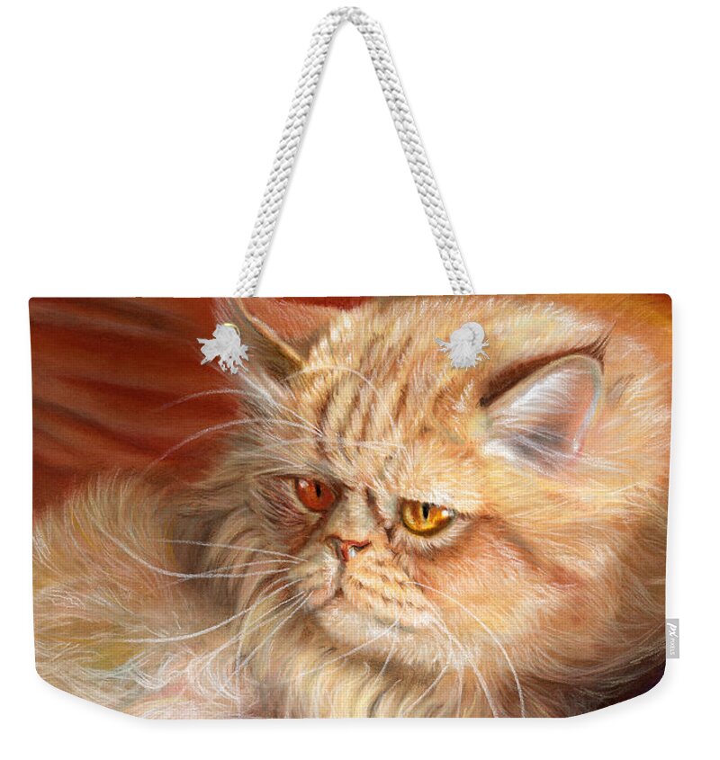 Cat Weekender Tote Bag featuring the painting Persian cat by Svetlana Ledneva-Schukina