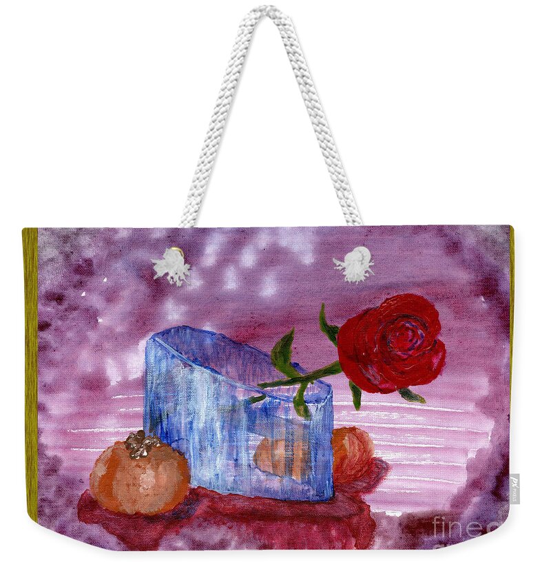 Still Weekender Tote Bag featuring the painting Persimmons And Rose by Victor Vosen