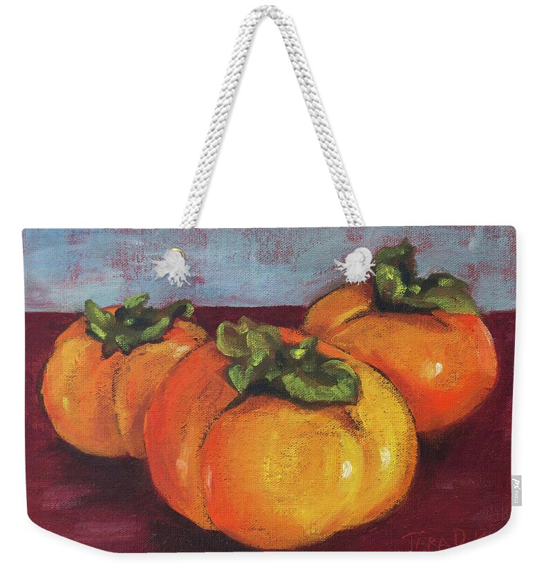 Eugene Weekender Tote Bag featuring the painting Persimmons Three by Tara D Kemp