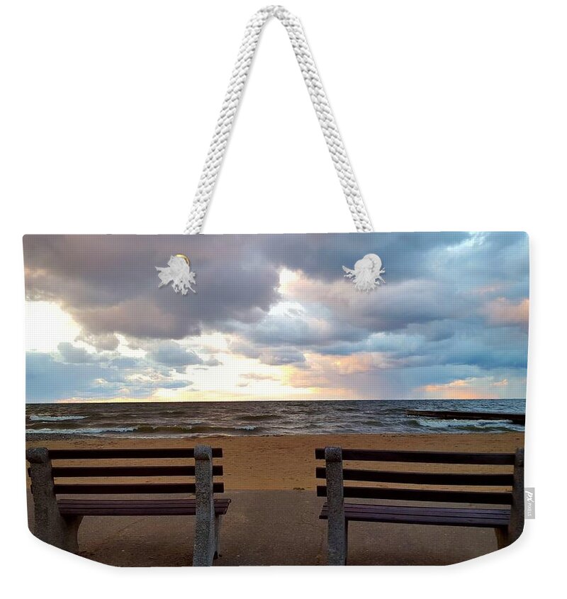Lake Ontario Weekender Tote Bag featuring the photograph Perspectives, Looking Forward, Looking Back by Dani McEvoy