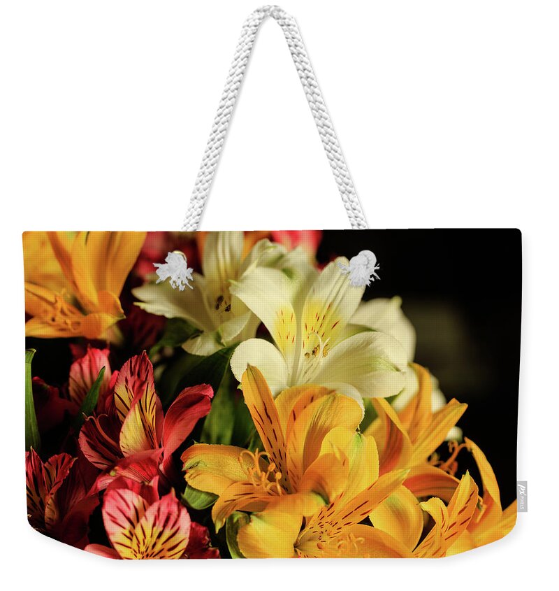 Birthday Weekender Tote Bag featuring the photograph Peruvian Lilies in Natural Light by Joni Eskridge