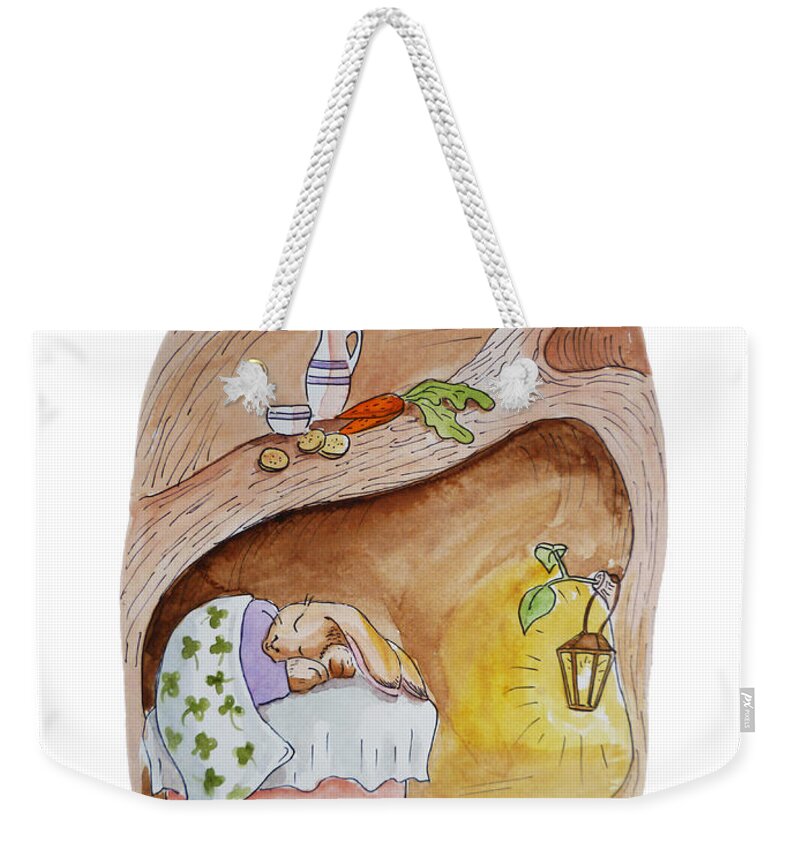 Peter Rabbit Weekender Tote Bag featuring the painting Peter Rabbit by Irina Sztukowski
