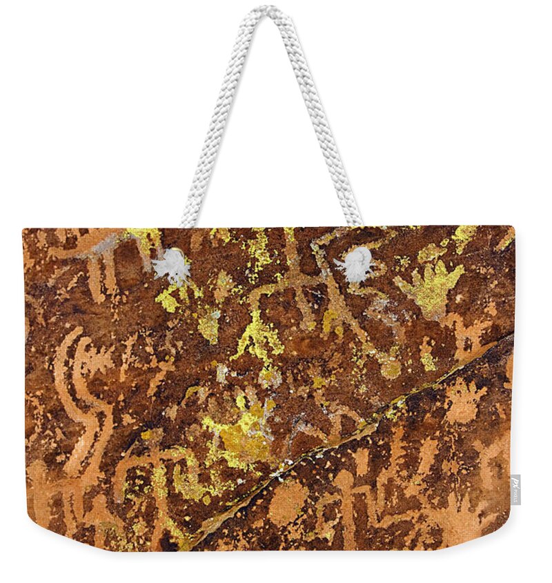 Petroglyph Weekender Tote Bag featuring the photograph Petroglyph Records by Phyllis Denton
