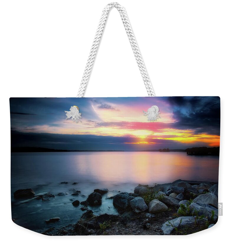 Pewaukee Weekender Tote Bag featuring the photograph Pewaukee Lake Sunset #3 by Jennifer Rondinelli Reilly - Fine Art Photography