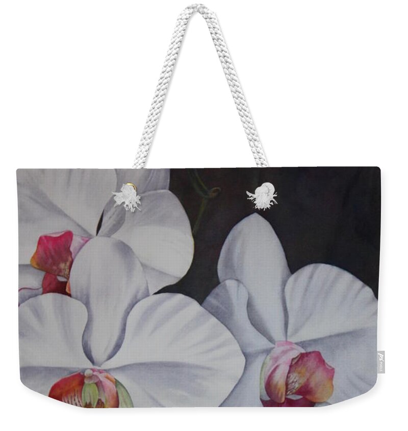  #orchid Weekender Tote Bag featuring the painting Phalaenopsis Beauty by Heather Gallup