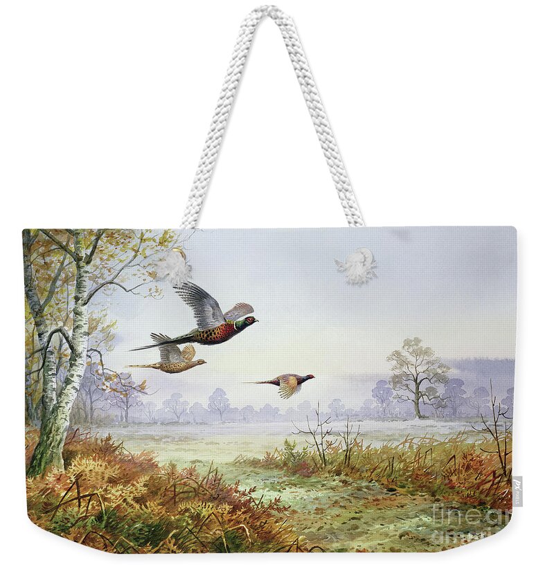 Pheasant Weekender Tote Bag featuring the painting Pheasants in Flight by Carl Donner