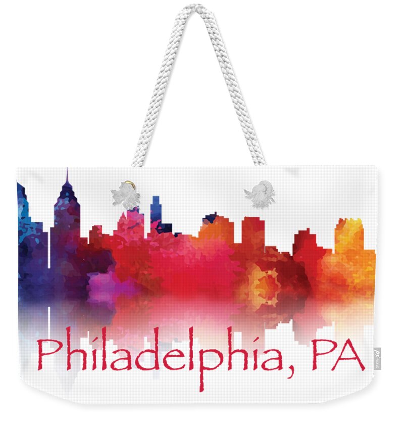 Philadelphia Weekender Tote Bag featuring the painting philadelphia PA Skyline TShirts and Apparal by Loretta Luglio