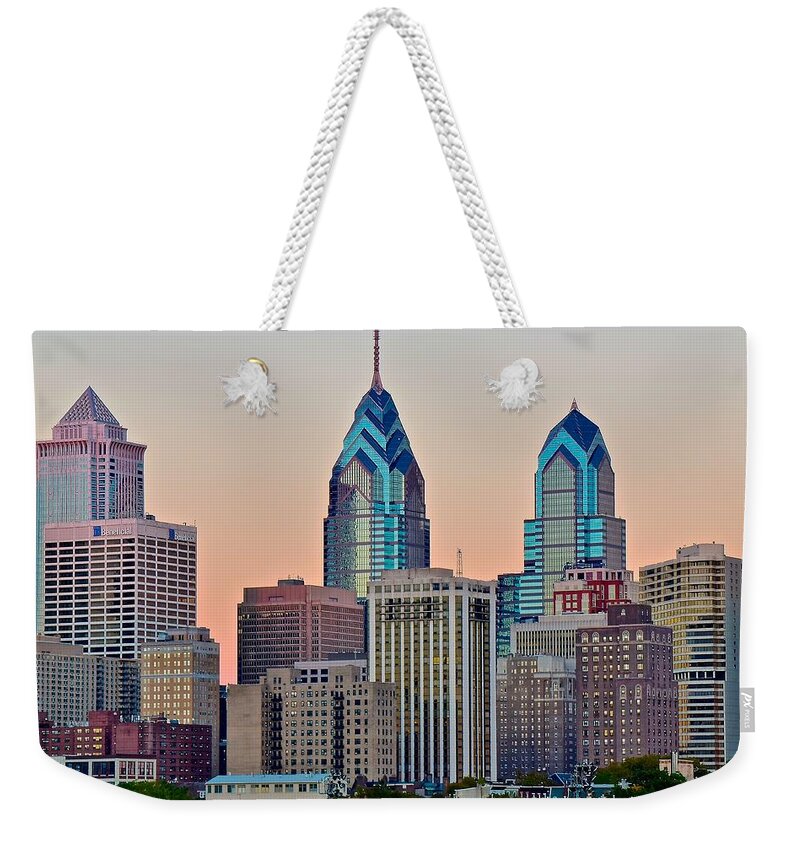Philadelphia Weekender Tote Bag featuring the photograph Philly at Sunset by Frozen in Time Fine Art Photography