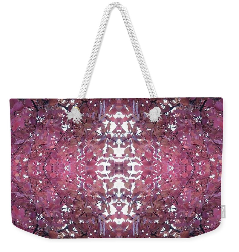 Autumn Weekender Tote Bag featuring the photograph Photo 0800 Autumn Tree Leaves Fractal E1 mid centre by Julia Woodman