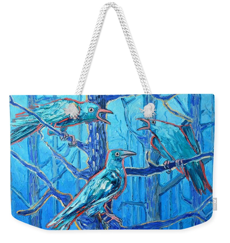 Ravens Weekender Tote Bag featuring the painting Pick Me ..... They're Crazy by Ana Maria Edulescu