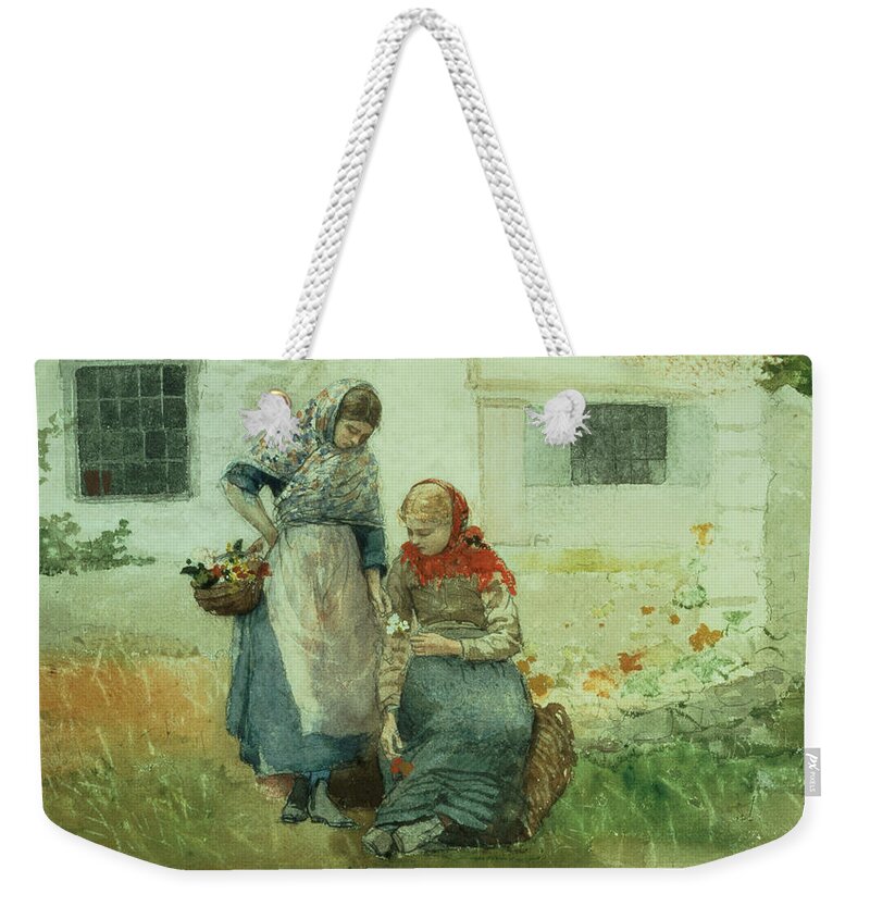 Picking Flowers Weekender Tote Bag featuring the painting Picking Flowers by Winslow Homer