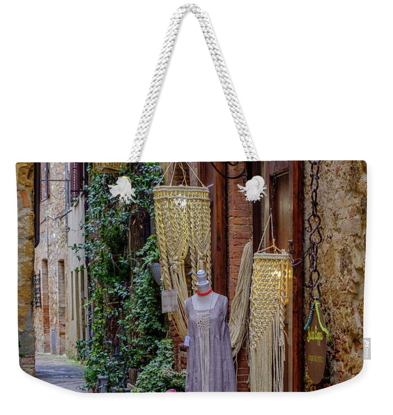 Pienza Weekender Tote Bag featuring the photograph Pienza Shops by Georgette Grossman