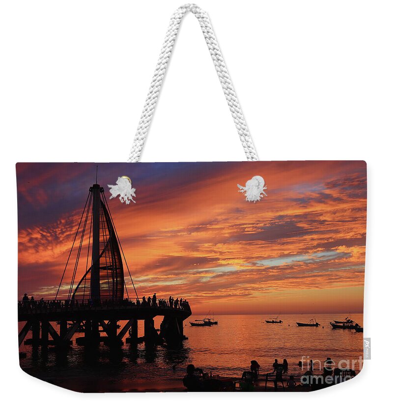 Sunset Weekender Tote Bag featuring the photograph Pier At Sunset by Teresa Zieba