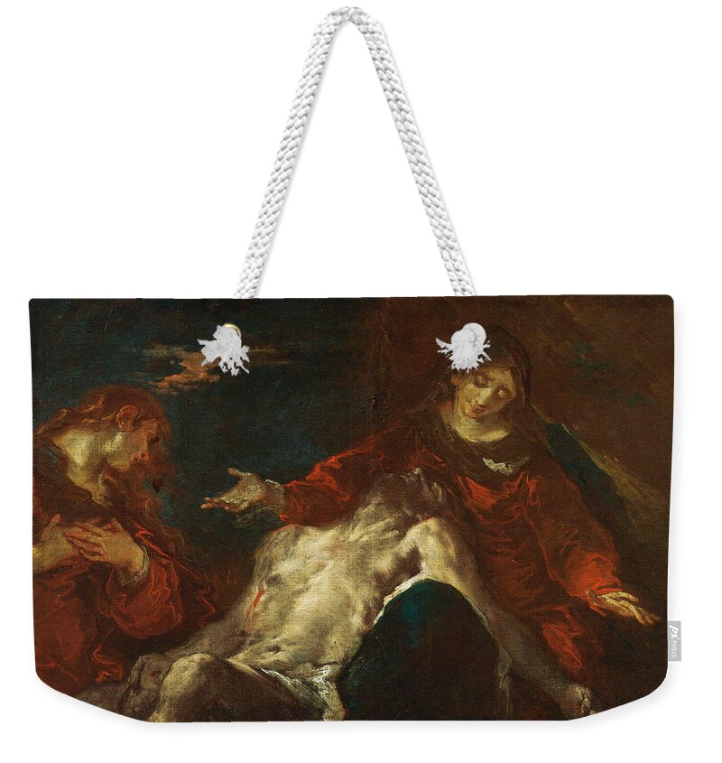 Giuseppe Bazzani Weekender Tote Bag featuring the painting Pieta with Mary Magdalene by Giuseppe Bazzani