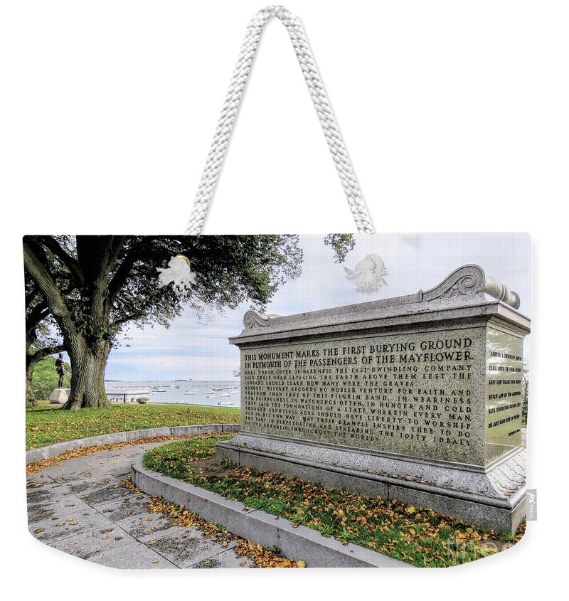 Sarcophagus Weekender Tote Bag featuring the photograph Pilgrim Sarcophagus on Coles Hill by Janice Drew