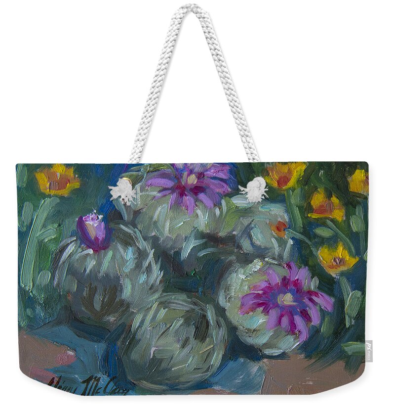 Cactus Weekender Tote Bag featuring the painting Pin Cushion Cactus at Boyce Thompson Arboretum by Diane McClary