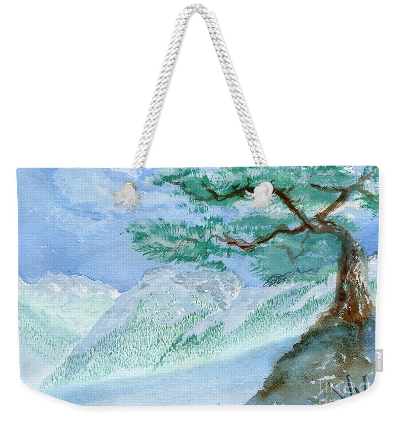 Pine Weekender Tote Bag featuring the painting Pine Holding Skies by Victor Vosen