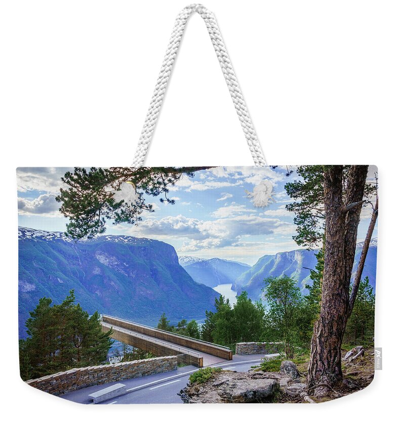 Aurland Weekender Tote Bag featuring the photograph Pine on Stegastein by Dmytro Korol